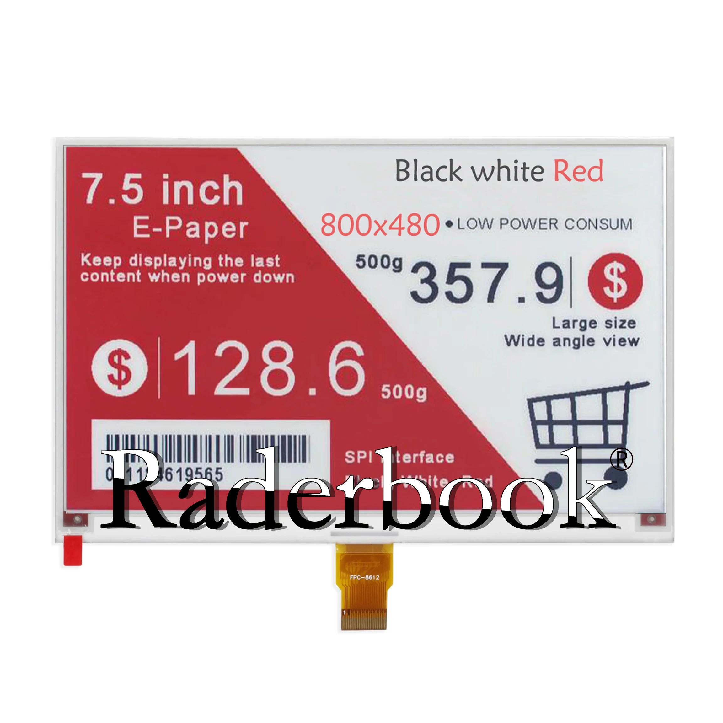 7.5-inch FPC-8612 e-paper e-ink display for Raspberry Pi Pico, 800×480, red/black/white, SPI