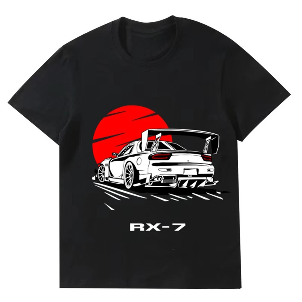 

Retro Racing Pattern Printed T-shirt Men's Summer Comfortable Loose Short-sleeved Cotton Crew Neck Top Trendy Men's Clothing