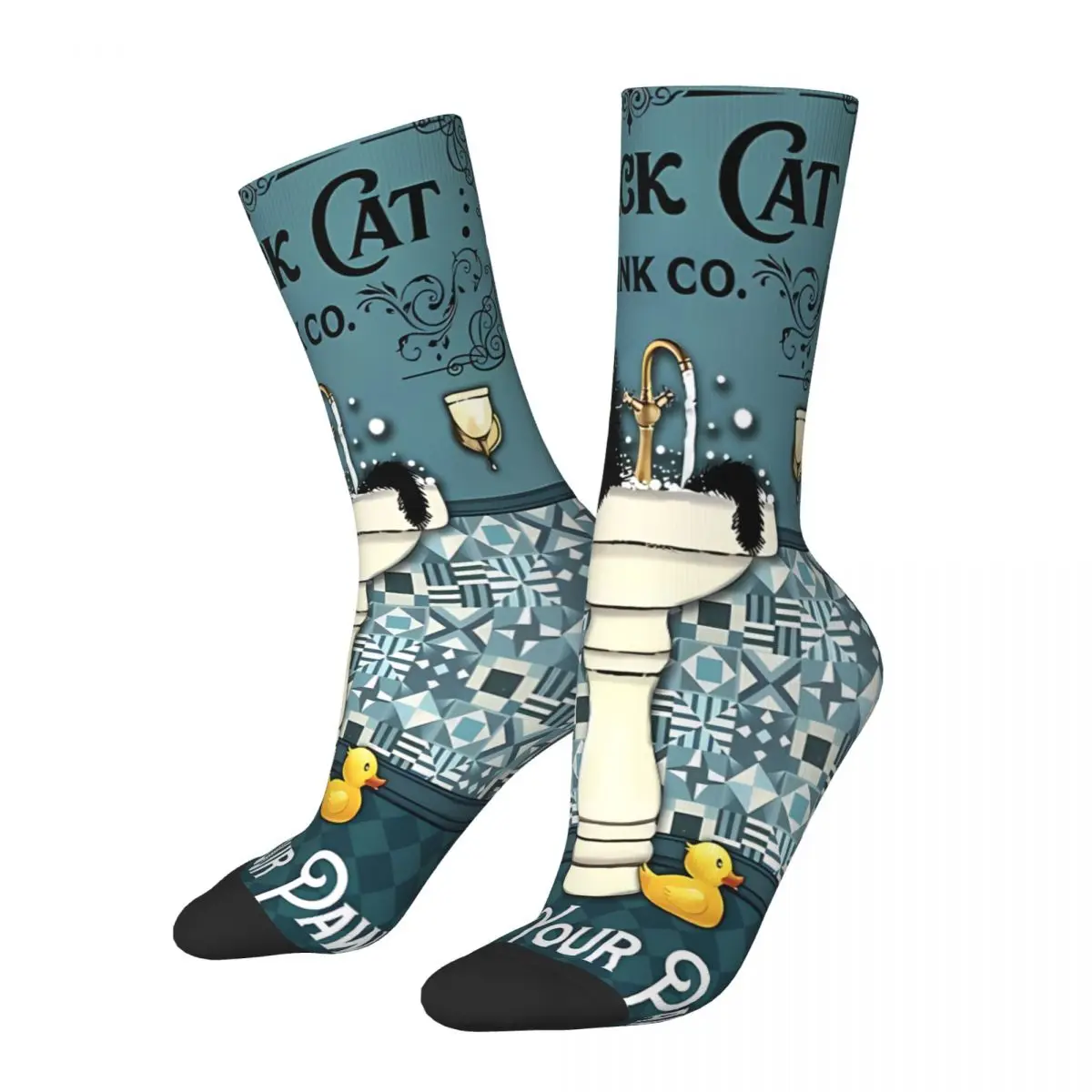 Black Cat And Sink Wash Your Paws Sock Printed Man Polyester