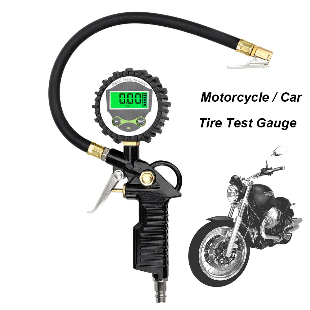 0-200Psi Tester Motorcycle Tyre Gauge With Inflator Hose Tire Pressure Monitor System Test Tools Car TPMS Accessories Universal