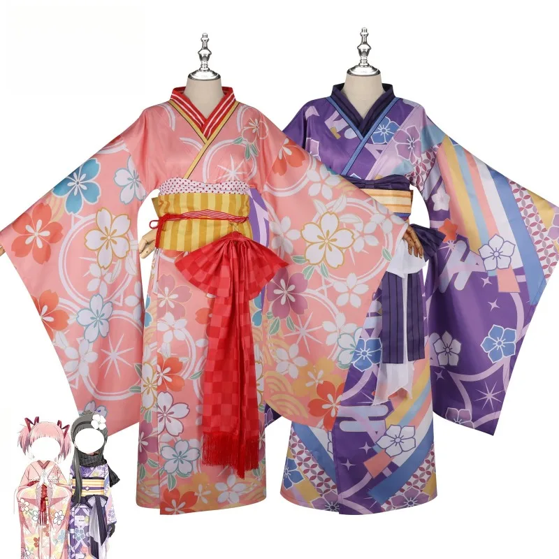 

Anime Kaname Cosplay Madoka Japanese Kimono Uniform Suit for Womens Role Play Fireworks Festival Halloween Party Magic Outfits