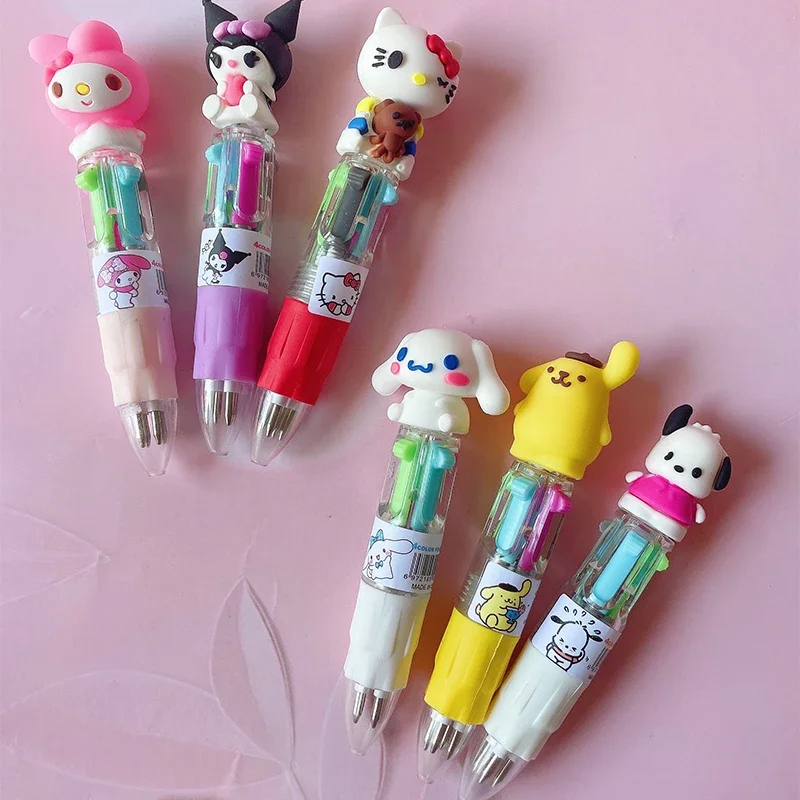 4Colors Sanrio Kawaii Ballpoint Pen School Stationery Multicolored Pens Colorful Refill kids gift mymelody Kuromi Cinnamoroll