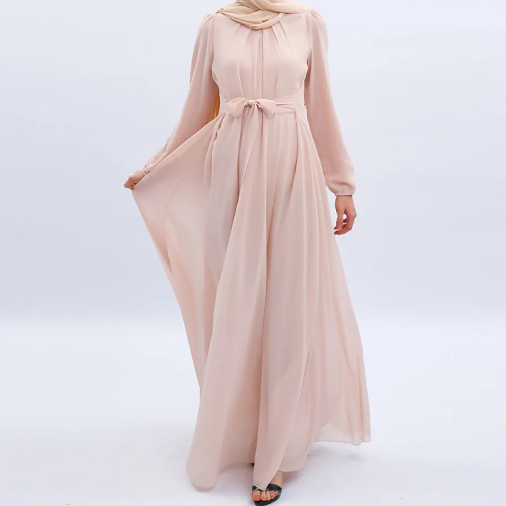Dubai Chiffon Donna Pianura Abito Musulmano Abaya Turchia Caftano Abiti da Festa Ramadan Jalabiya Festa da Sera Musulmane Femme Abiti