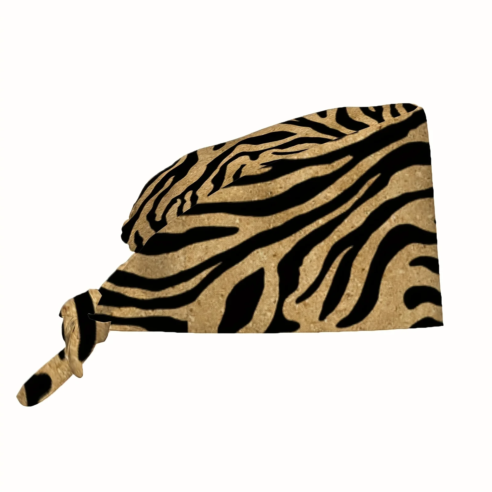 One Unisex Adjustable Work Cap Featuring a Tiger Pattern with Black Stripes on a Beige Background This Lightweight
