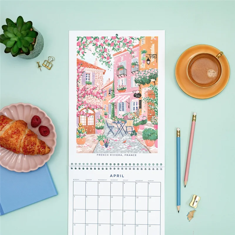 QWE-2025 달력, 여행 벽걸이 달력, 월간 플래너, 벽걸이 달력, 벽 장식, 문구류, 그녀를 위한 선물, 코티지 코어