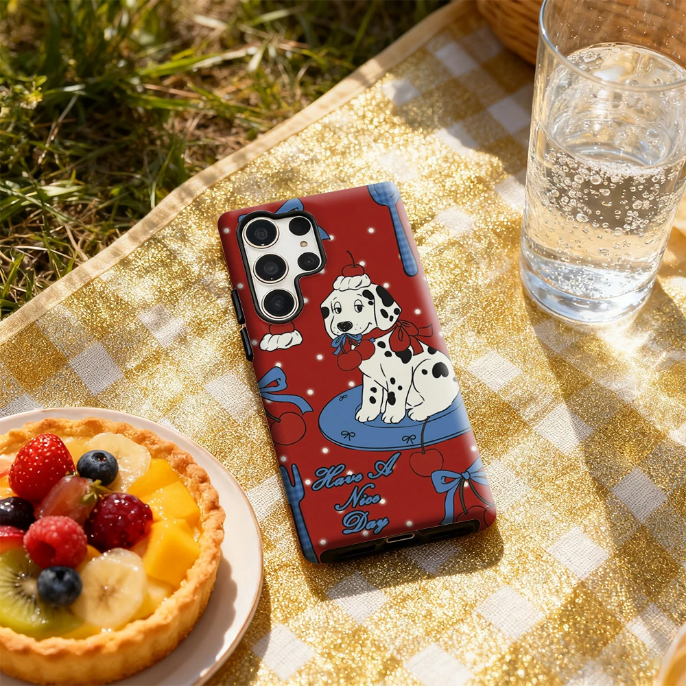 Чехол для телефона Dalmatian & Cherry Sweet для Samsung Galaxy S25 Ultra S24 S23 Ultra Plus, глянцевая двухслойная задняя крышка