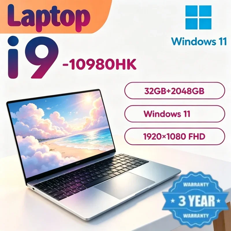 2026 Intel I9 10980HK Agile 14.1 Inch Laptop 32GB RAM 2TB SSD Pro Gaming Notebook 1920x1080 Office High Performance