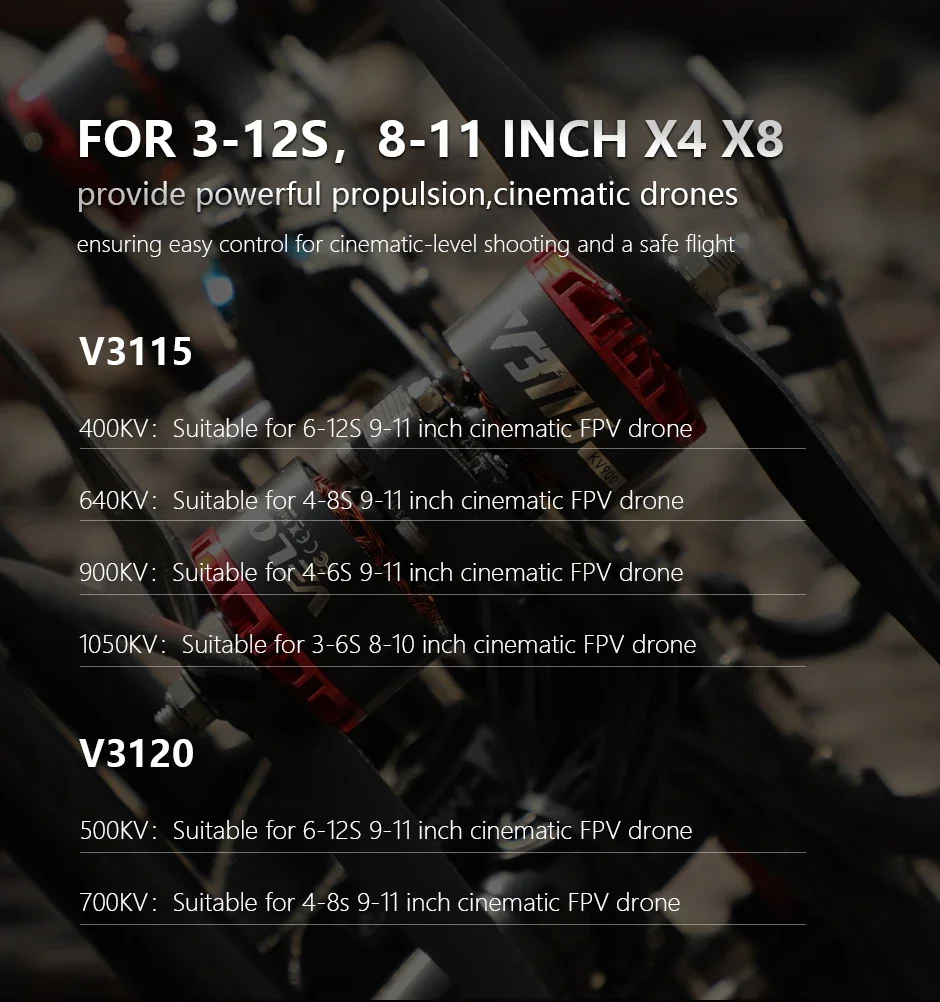 T-MOTOR V3115 V3120 Brushless Motor 400kv/500kv/640kv/700kv/900kv/1050kv for 3-12S 8-11 inch X4 X8 RC Racing FPV Drones - view 6