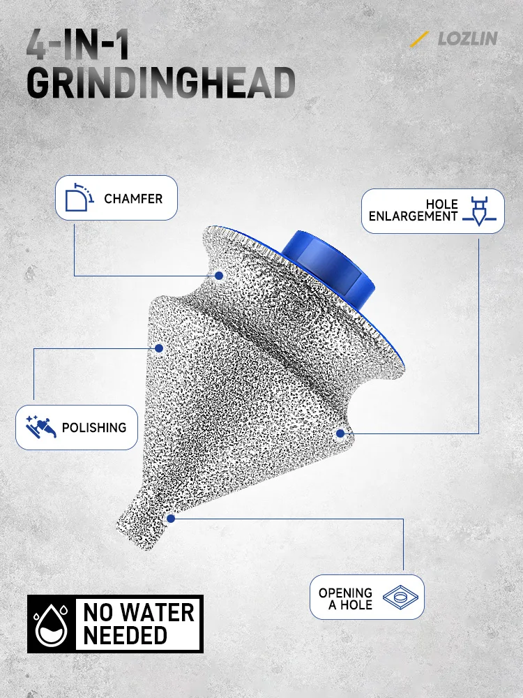 LOZLIN Diamant-Abschrägungsfräser Bohrloch-Kernbohrer Bogenförmiger Schleif- und Trimmbohrer für Marmor Fliesen Keramik 5/8"-11 M14 Gewinde – Detail 4