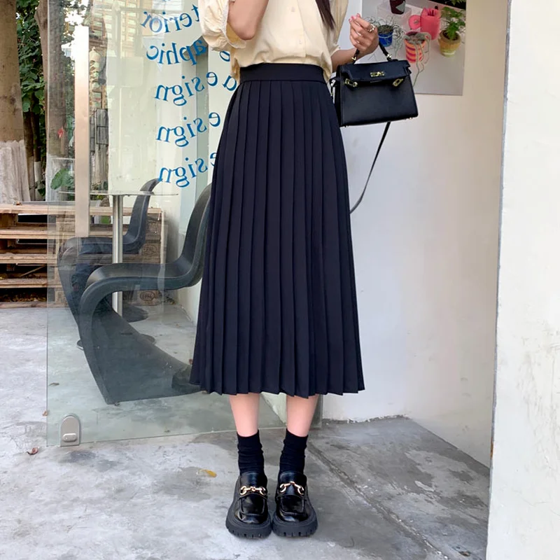 Skirts Women Юбка Женская High Waist All-match Popular Basic Cozy Folds Casual Trendy Solid Office Lady Summer Korean Fashion