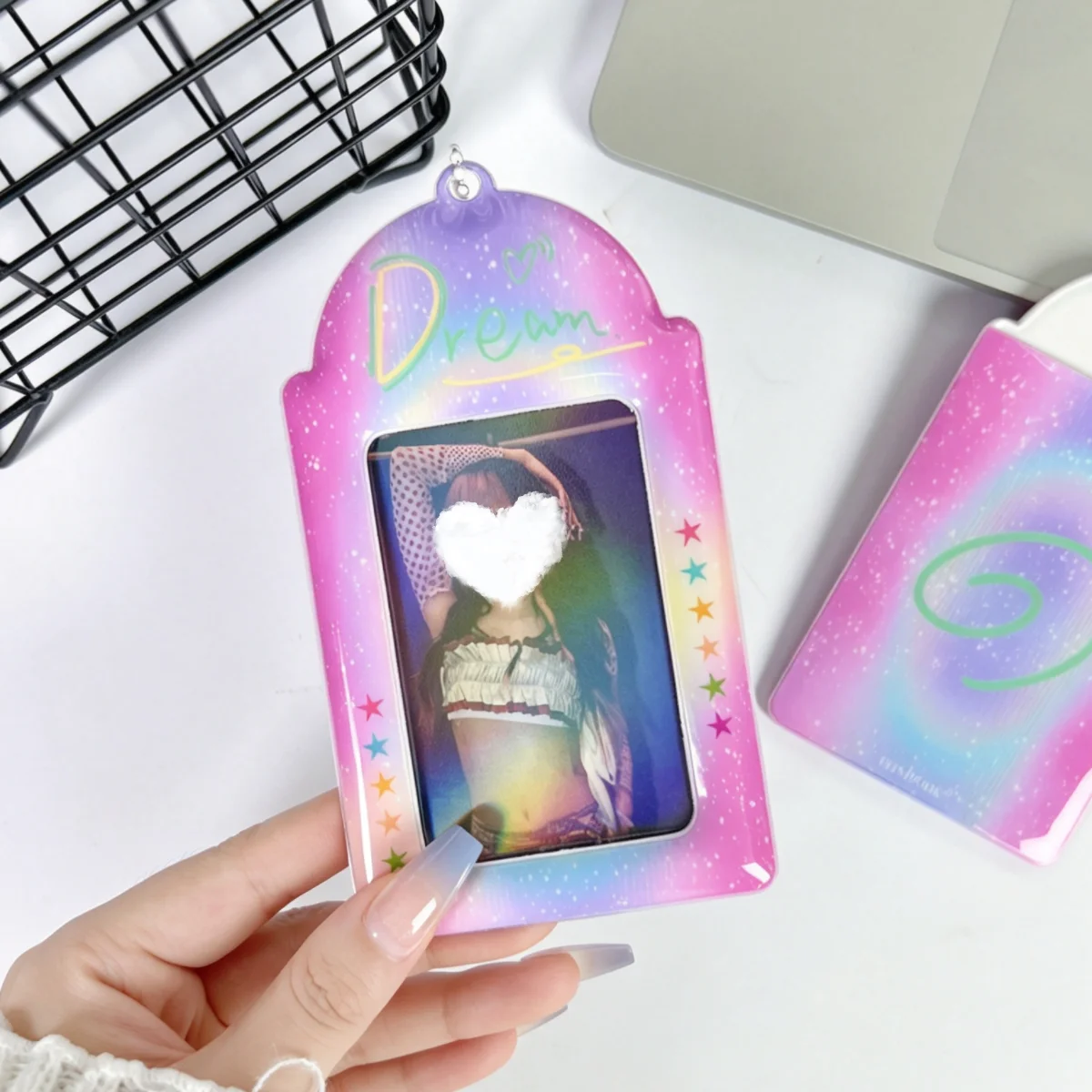 1Pc Dreamy Gradient Star Card Holder, Idol Photo Card Protector, Korean-Style Splatter Ink Star Painting Design, K-Pop Album Photo Card Display Holder, Suitable for 3-3.5inch Mini Photo Cards, Polaroid Photo Cards, Kor