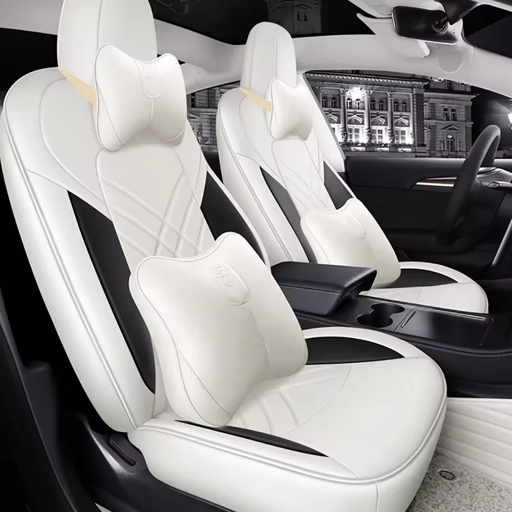 2024 Sport custom fit Car Accessories white leather synthetic full set Car Seat Covers for model y seat cover replacement