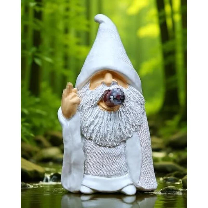 Middle Finger Figurine Decorations for Balcony Porch Patio Home Ornaments Outdoor Garden Statue Outdoor Smoking Wizard Gnome