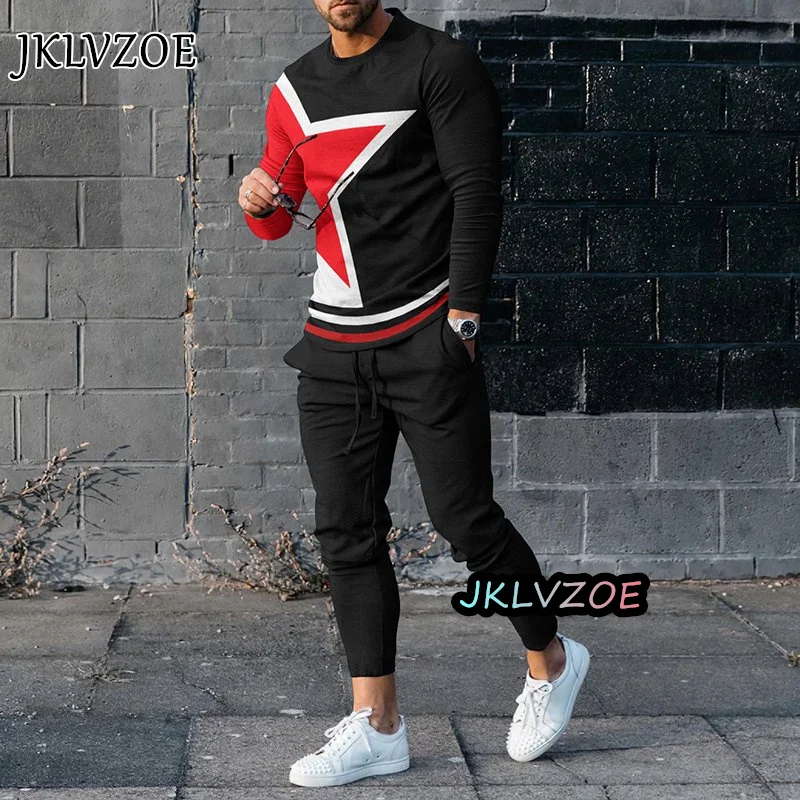 Autumn Fashion Tracksuit For Men 2 Piece Set Outfit Long Sleeve T Shirt+Trousers Casual Suit Sportwear Oversized Male Clothes