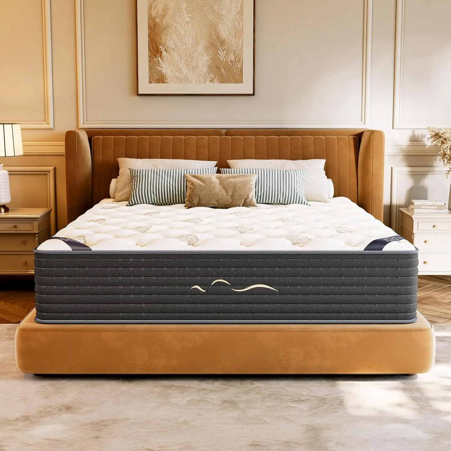 

14 Inch Cashmere Hybrid King Mattress in a Box, Dual-Sided Medium Firm & Firm, Cooling Gel Memory