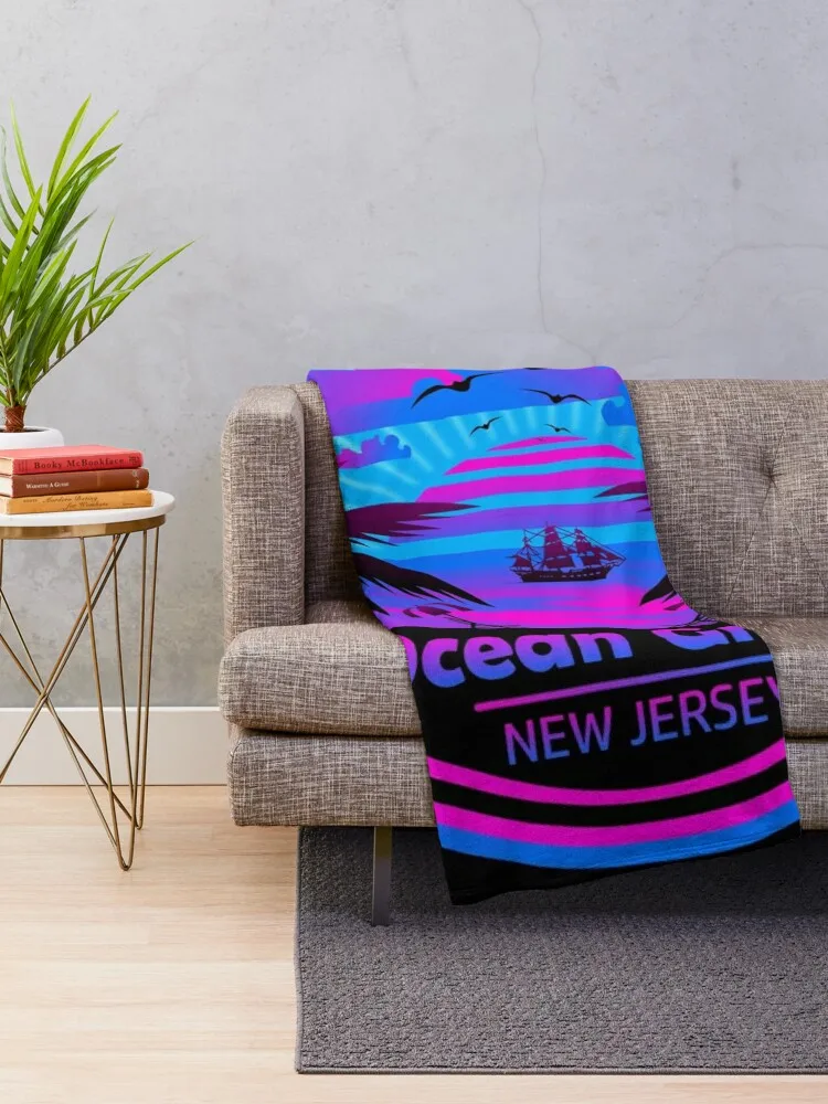 Ocean Grove Beach, New Jersey, Tropical Palm Trees Sunset Throw Blanket Fashion Sofas for sofa Blankets