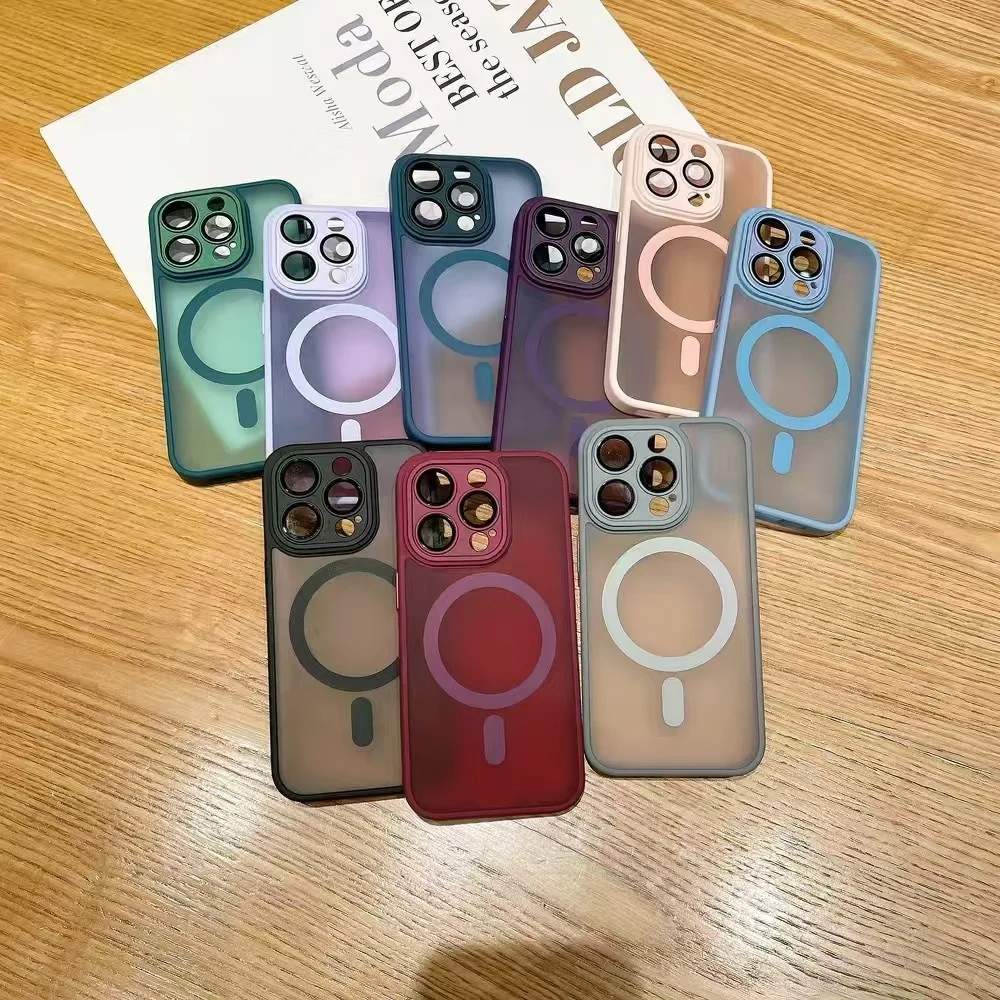 

Magnetic Matte Translucent Armor Shockproof Case For iPhone 17 16 15 14 13 12 11 Pro Max Funda For Magsafe Wireless Charge Cover