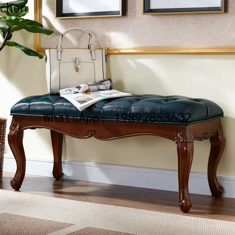 H1 Shoe Changing Footstool Sofa Stool European Style Bedroom Bed End Stool Genuine Leather Shoe Fitting Stool