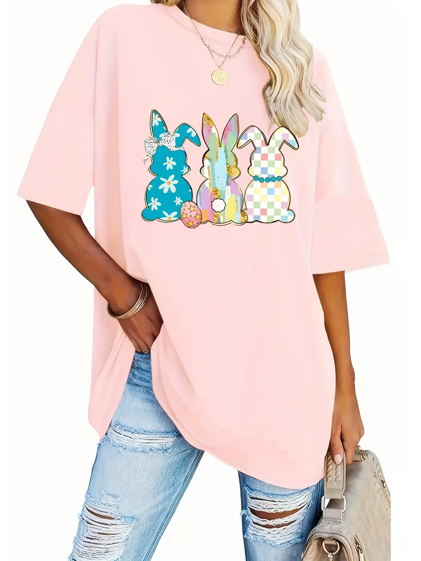 

Fashionable Ladies round Neck Short Sleeve Pattern Print T-Shirt Stylish Casual Top for Women