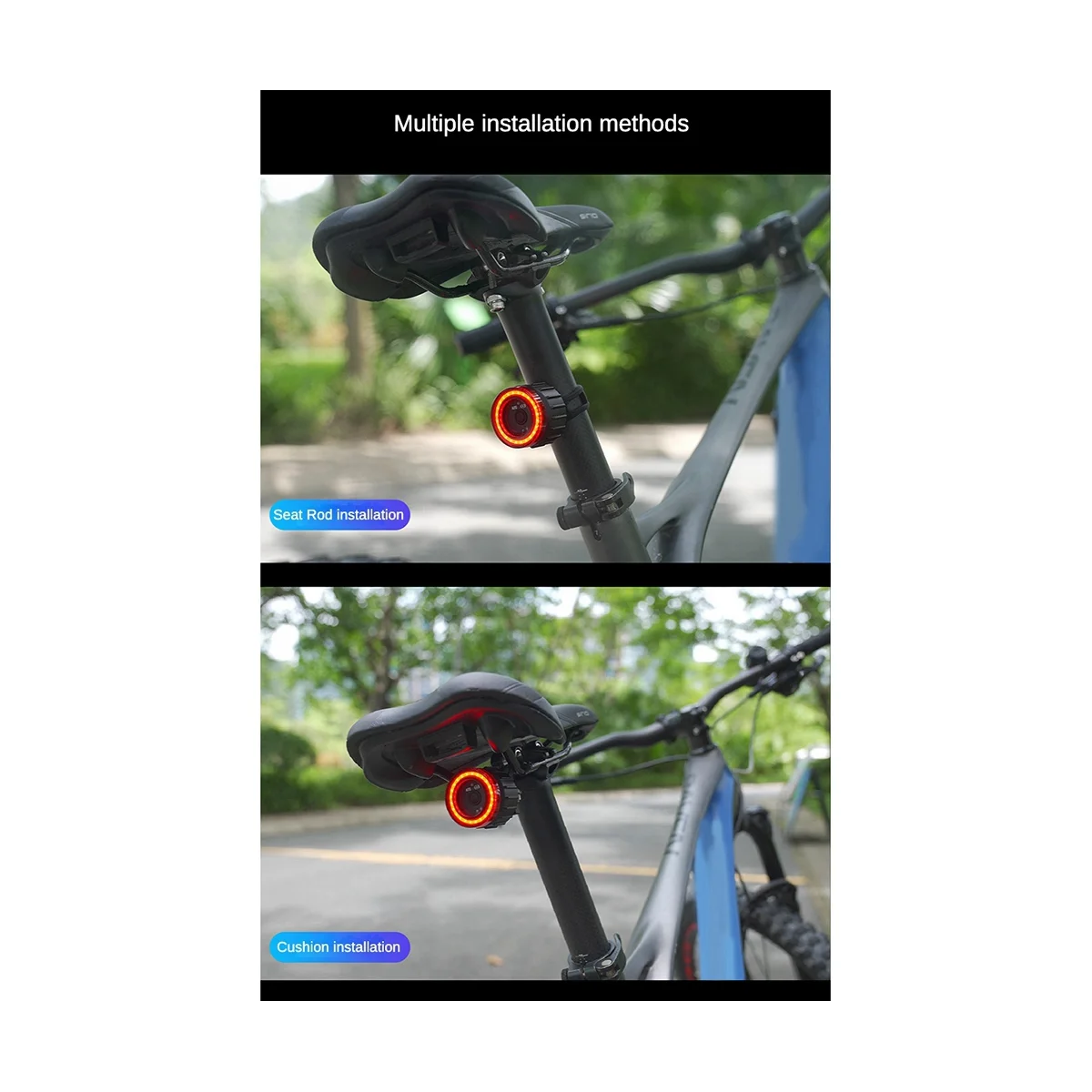 TWOOC Bicycle Intelligent Brake Taillight Cob Large Aperture Seat Post Cushion Taillight Bike Intelligent Brake Taillight