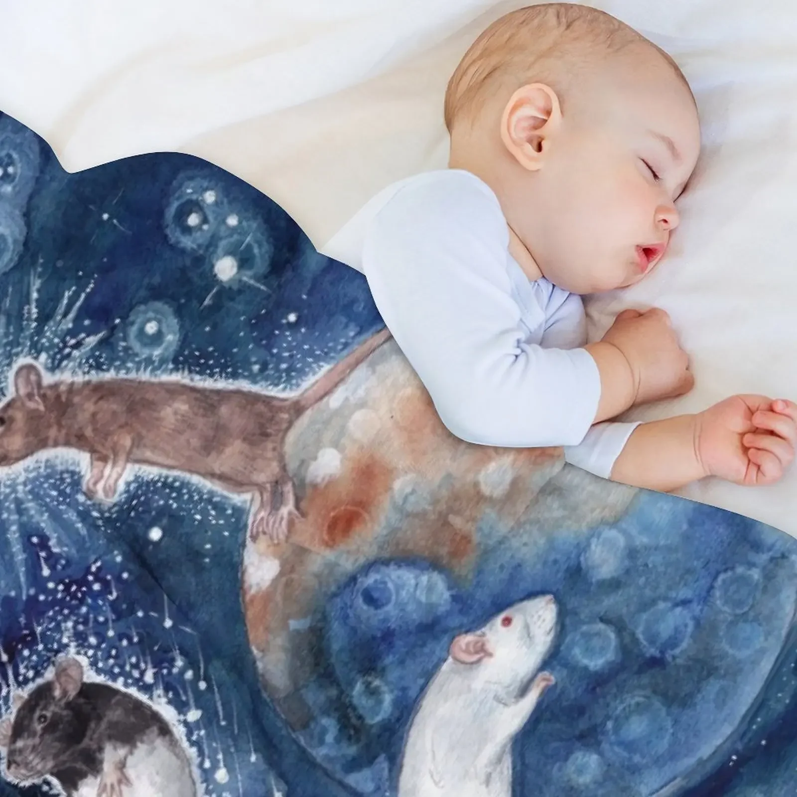 Manta gruesa de lujo para sofá cama, manta de tiro al revés con diseño de ratas y estrellas