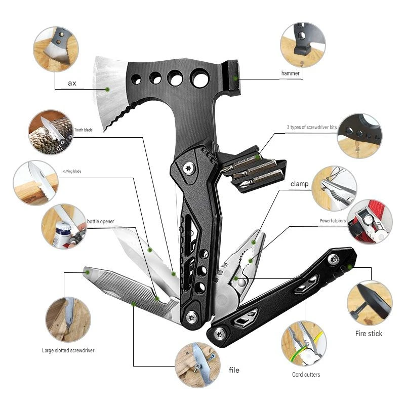 

Portable multi-functional survival axe—an all-in-one tool combining a hammer, pliers, and screwdriver; a great gift for Dad.