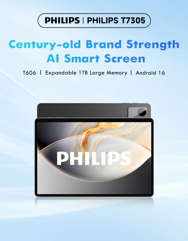 Global Version Philips T7305 AI Tablet 10.1' 12GB(+8GB Virtual RAM) 128GB 4G LTE Unisoc T606 5000mAh L1 Wifi Android 16 Tablets