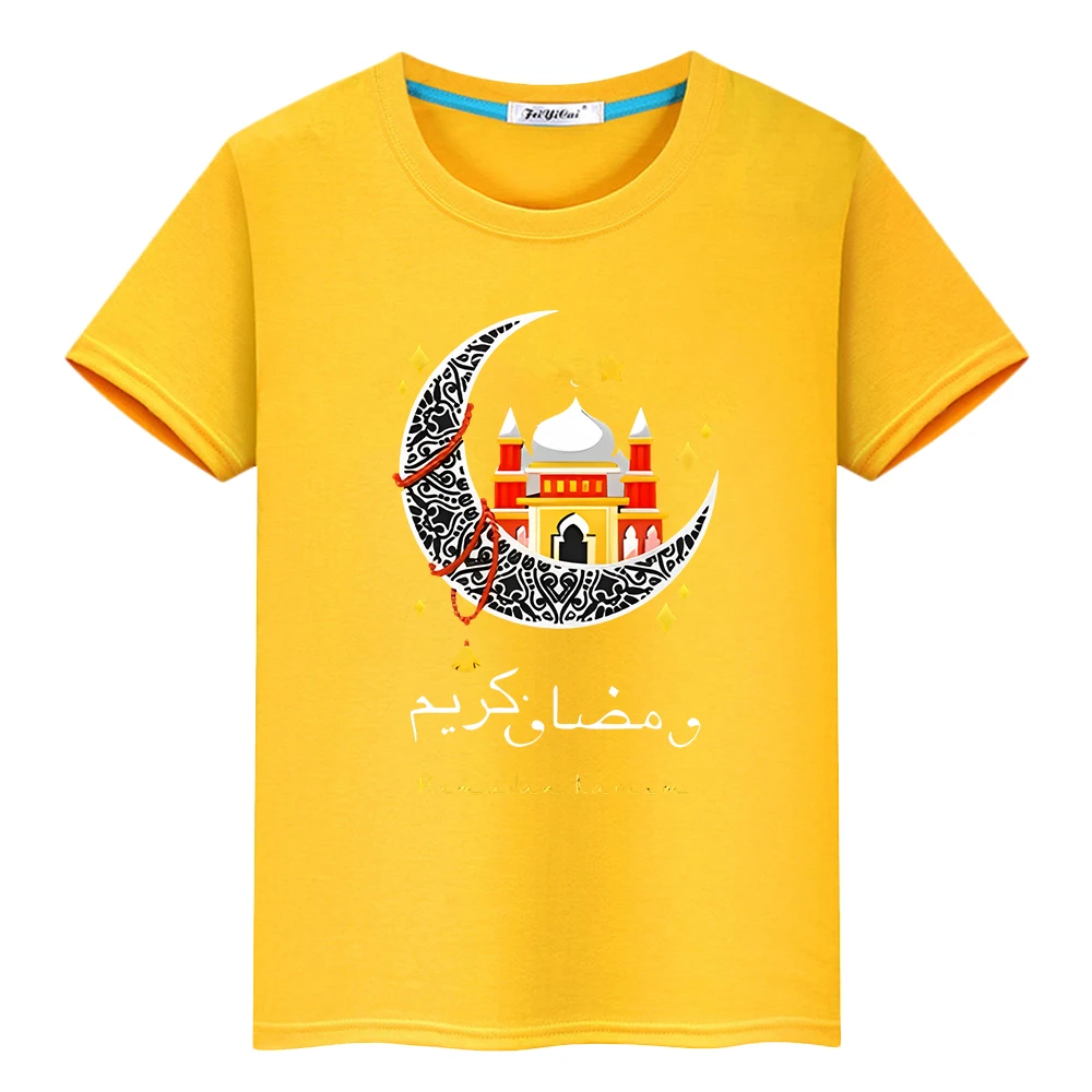 

Ramadan Kareem Muslim 100%Cotton T-Shirt Kids With Moon Clothe Boy Anime Tops Ramadan Mubarak Festive Outfit gift y2k clothes