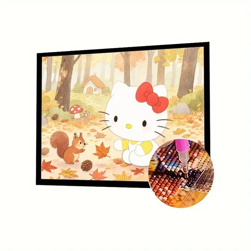 

1 шт. милый набор для алмазной живописи Hello Kitty Autumn Forest 5D - полная дрель, вышивка стразами с белкой и осенними листьями, сделай сам C