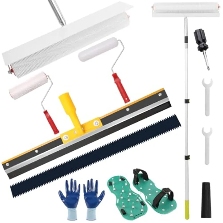 

Self Leveling Concrete Tool Kit, Epoxy Floor Paint Tool with Upgraded 24~55inch Telescopic Rod, Spiked Roller for Self Leveling