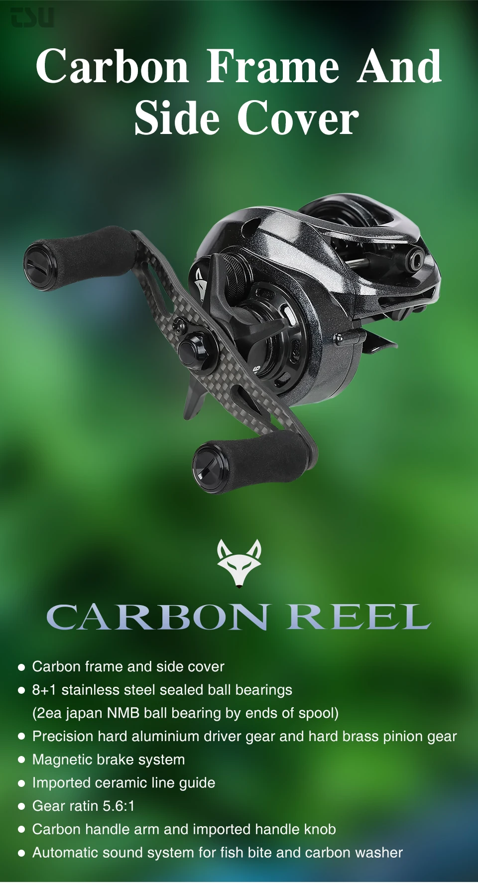 TSURINOYA Baitcasting Angelröhre SPIRIT FOX 50R 50HR 1-10g Ultraleichtes, glattes Finesse-System 5,6:1 7,3:1 Weitwurf Vielseitig – Detail 6