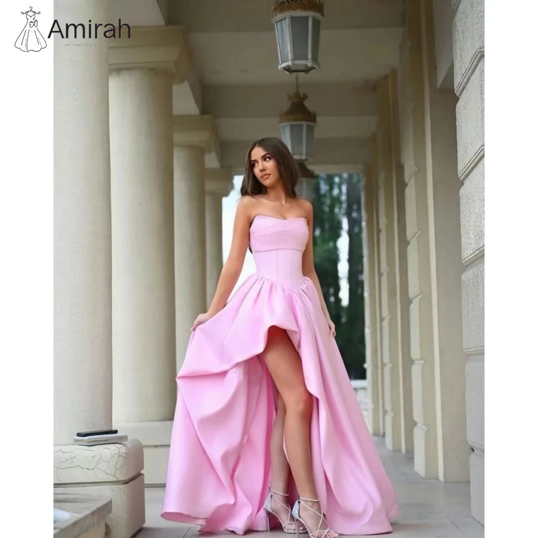 

Amirah Custom Made Evening Dresses for Special Occasions Satin Flour Evening Dresses Woman Elegant Luxury A-line Side Slit Prom