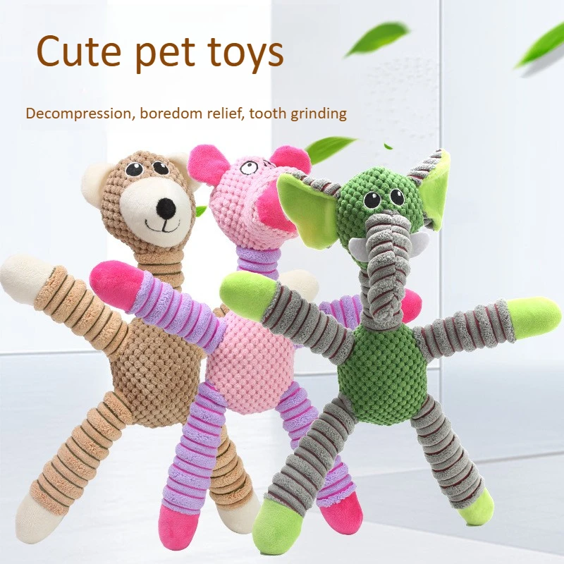 

Dog Bite-resistant Corn Velvet Elephant Animal Sound Toys Sound Squeaky Toys Soft Plush Chew Molar Training Toy