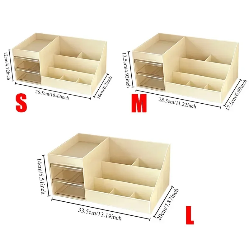 2025 Beige Plastic Drawer Makeup Storage Box Dormitory Finishing Plastic Shelf Cosmetics Skin Care Dressing Table Desktop S/M/L