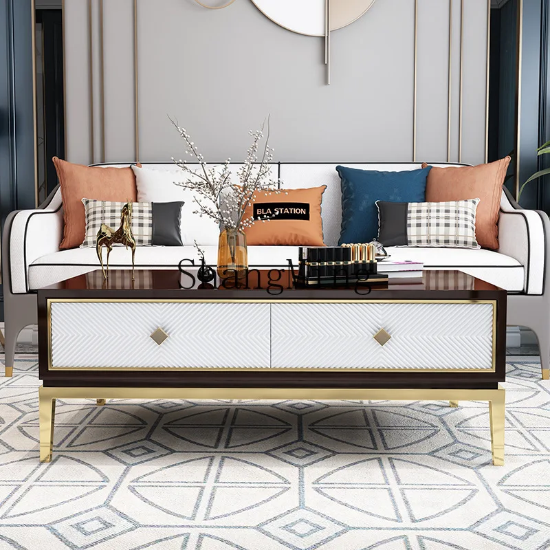 

CL light luxury post-modern TV cabinet coffee table combination set living room furniture high-grade metal stainless steel