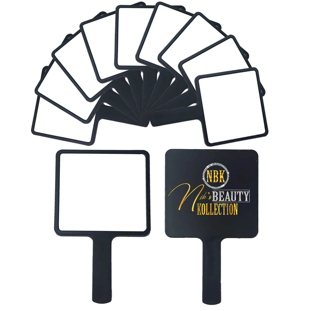 Wholesale Customize Brand Logo Cool Cute Handle Square Mirrors Black Heart Mirrors For Hair/ Cosmetic/Beauty Boutique Vendor