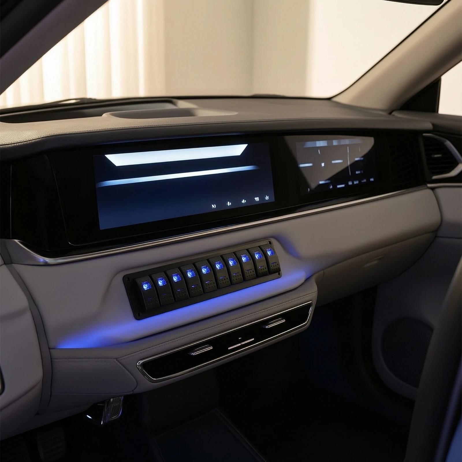 Curved Rocker Switch Panel Illuminated Blue Dual Stage Control Panel for Off Road Rigs and Boat Consoles