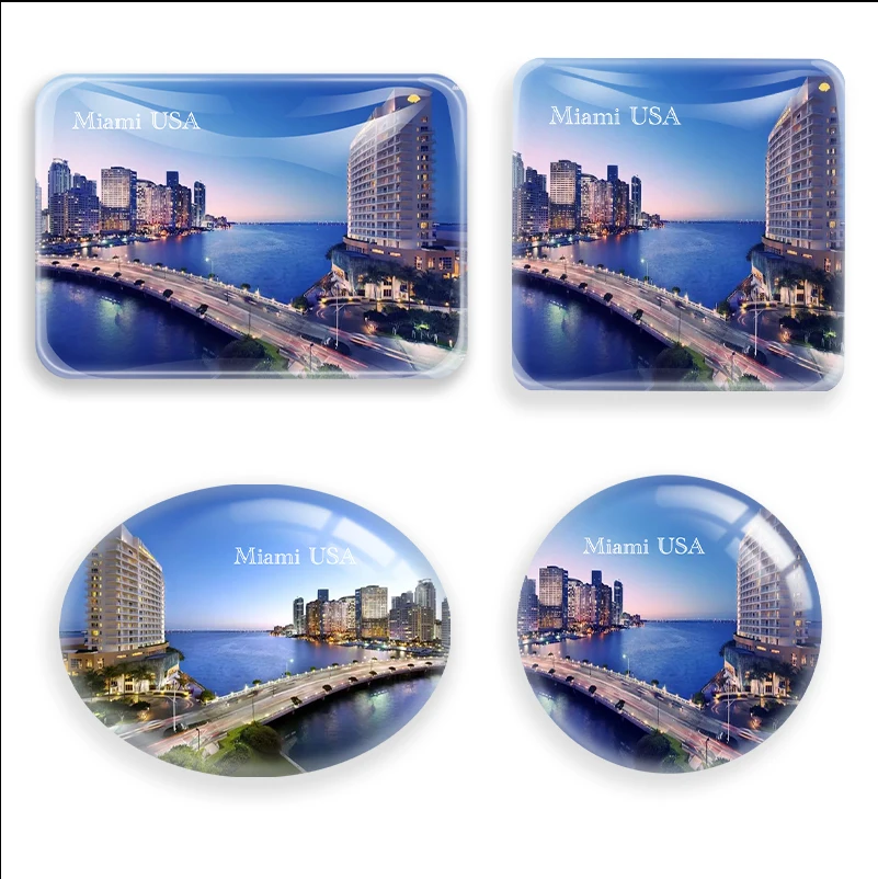 Night city overpass Miami Florida USA Fridge Magnet Souvenir House Decoration glass Refrigerator Magnetic Tourist Gift