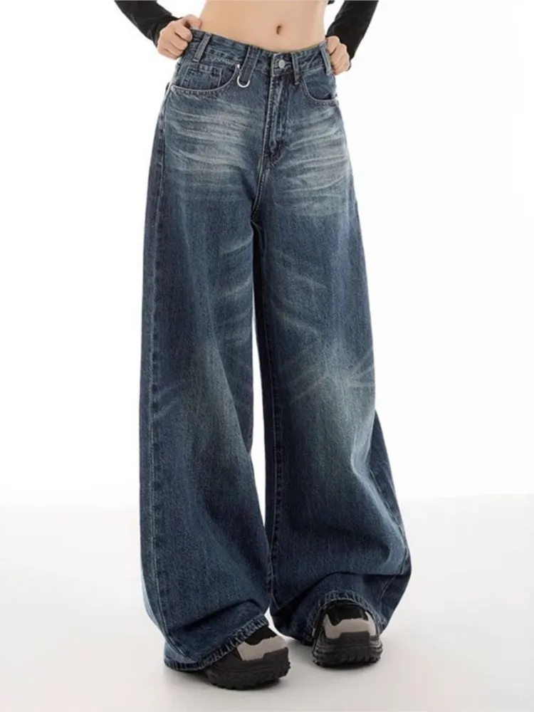 Ropa Mujer Clothing Daily Commuting Versatile Jeans Spring New Retro Casual Washed Mid-waist Straight Drooping Wide-leg Pants