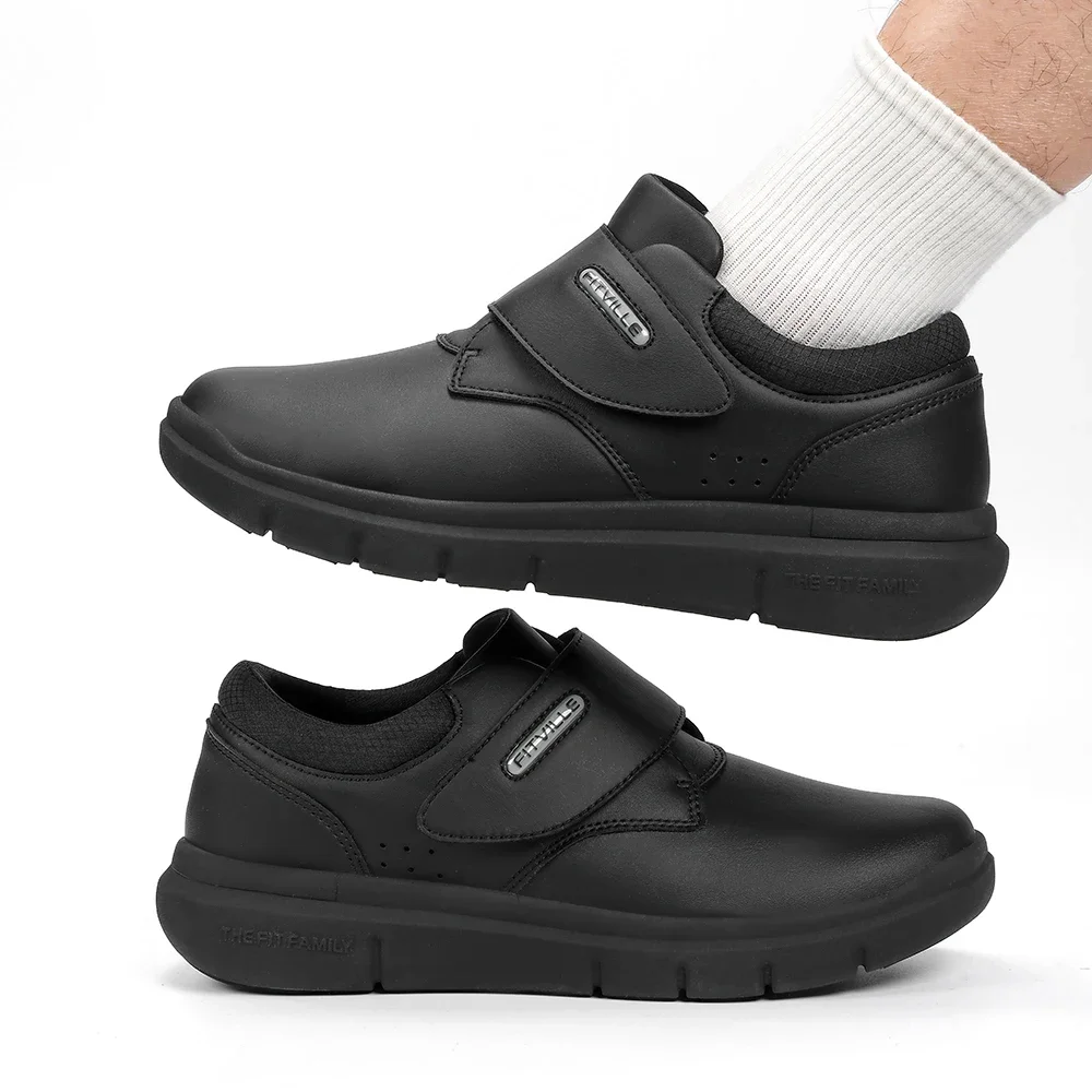 Extra breite Herrenschuhe, Leder, Diabetiker-Wanderschuhe für ältere Menschen, orthopädische Zehen, geschwollene Füße, rutschfest, mit Fußgewölbeunterstützung – Detail 8