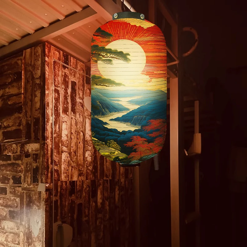 Japanese Traditional Cloth Lantern Ukiyo-e Scenery Printed Lantern Cuisine Sushi Izakaya Restaurant Decor Advertising Sign
