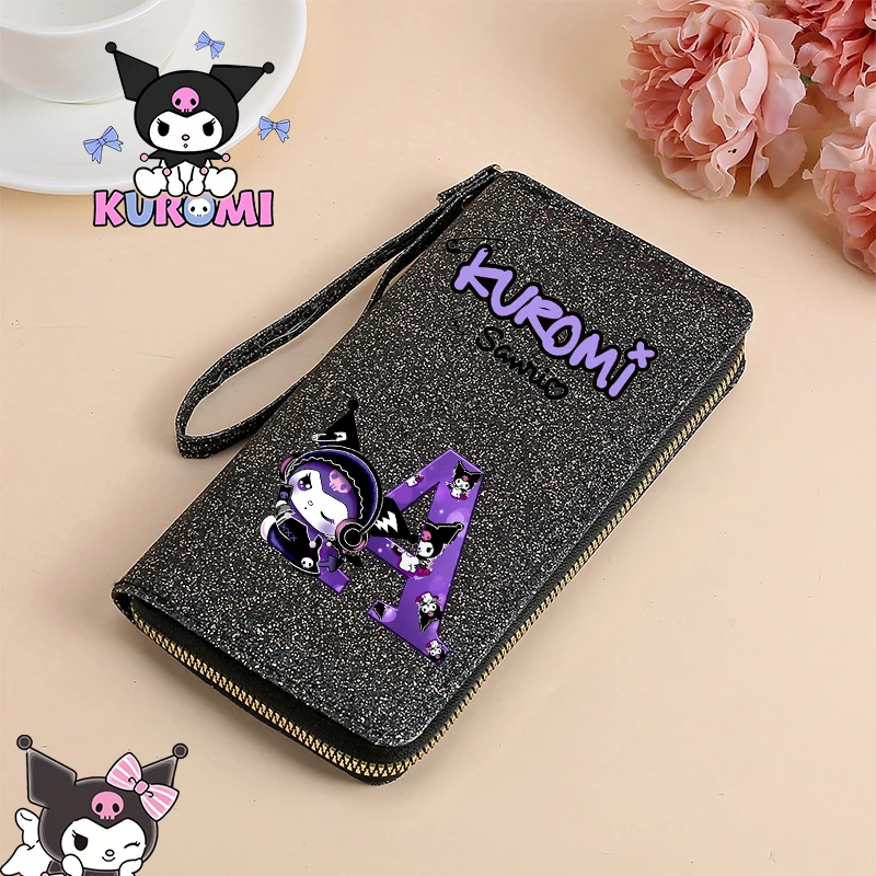 

New Sanrio Kuromi Women Long Wallet Card Holder Large Capacity Zip Coin Purse Multi Card Organizer Phone Wristlet Handbag Gift