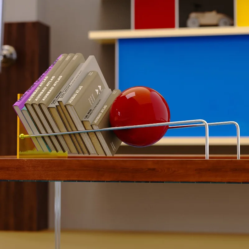 Mid-Century Modern Bookshelf Magazine Rack Stainless Steel Acrylic Desktop Storage Shelf for Office Study Room Decor Bookcase