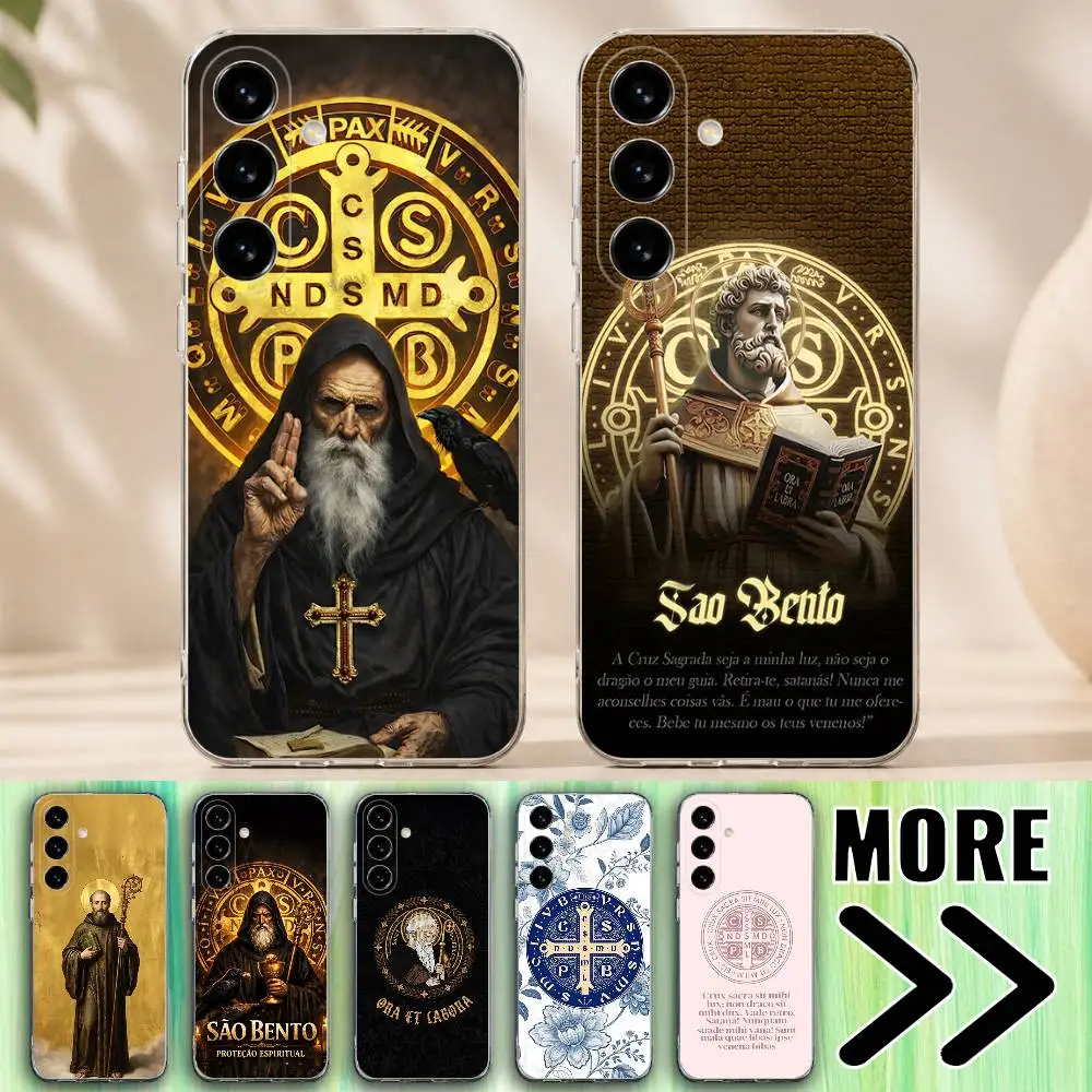 Saint Benedict of Nursia Phone Case for Samsung Galaxy A10 A12 A21S 30S A30 31 51 52 70 71 Transparent Bumper