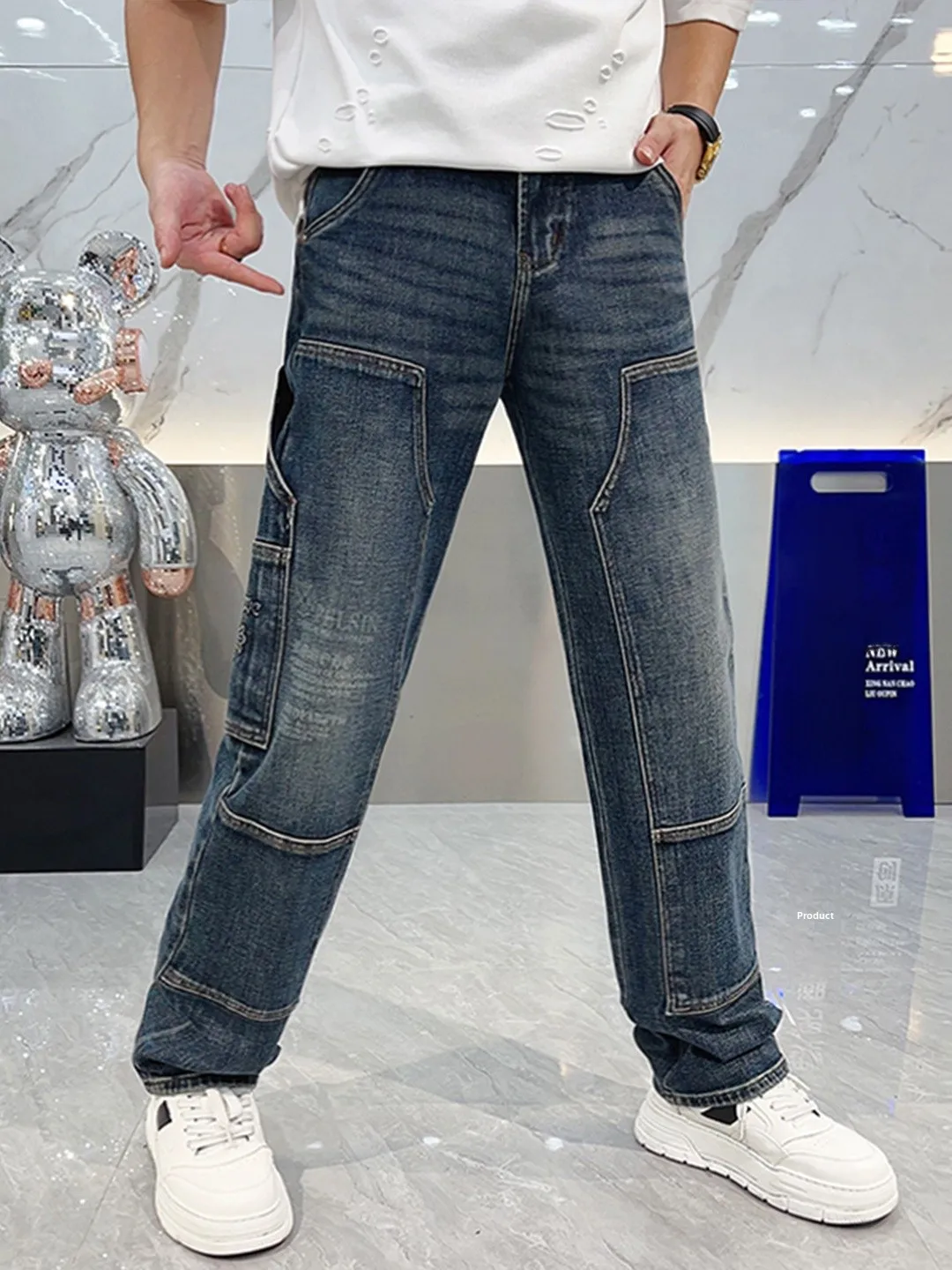 

Men's Straight Leg Jeans Casual Comfortable Loose Fit Blue Denim Pants Fashionable Versatile Autumn Wear Breathable Anti-Stain