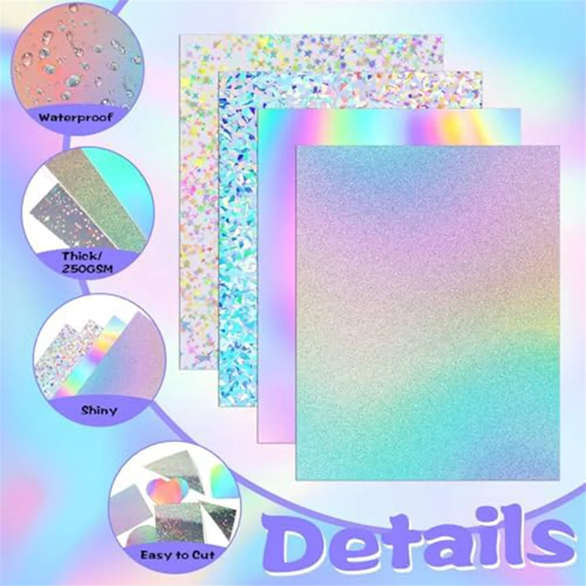 

New 24 Sheets Holographic Cardstock Glitter Rainbow Mirror Paper Thick Cardstock for Crafts, Card Making, Party Decoration