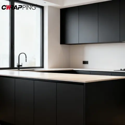 Bilashmart Matte Black Kitchen Adhesive Sticker Furniture Decoration PVC Waterproof Home Wall Room Paper for Self-adhesive Vinyl Floor Film