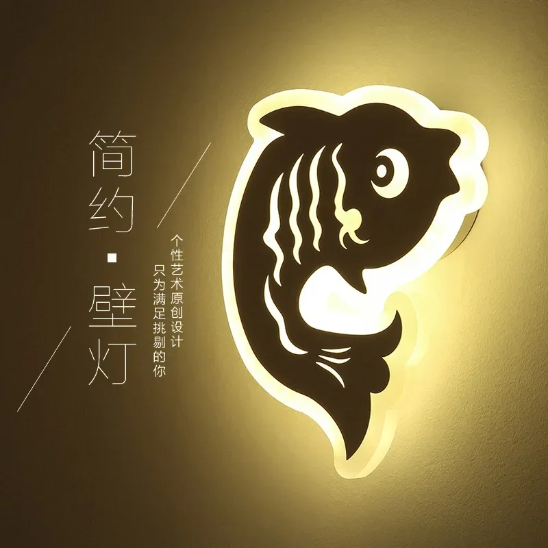 Modern living room wall lamp bedroom led bedside wall lamp indoor cartoon children new Chinese acrylic wrought iron wall lamp