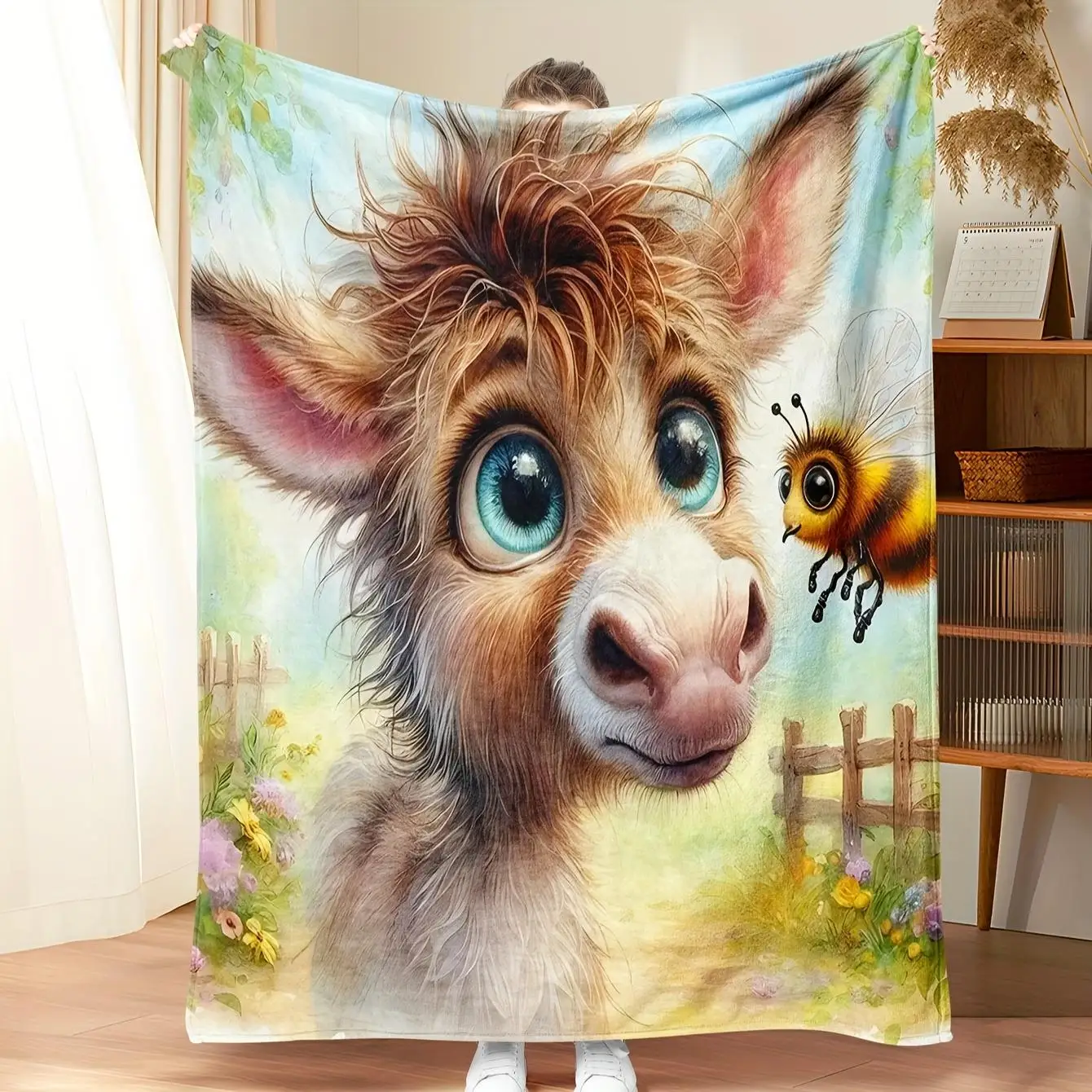 Premium Whimsical Baby Giraffe Woodland Safari Illustration Plush Fleece Throw Blanket Nursery Decor Cozy Kids Room Winter Gift