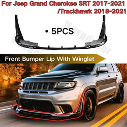 For Jeep Grand Cherokee Trackhawk 2018-2021/SRT 2017-2021 Front Bumper Lip Car Accessories Glossy Black Carbon Fiber Style